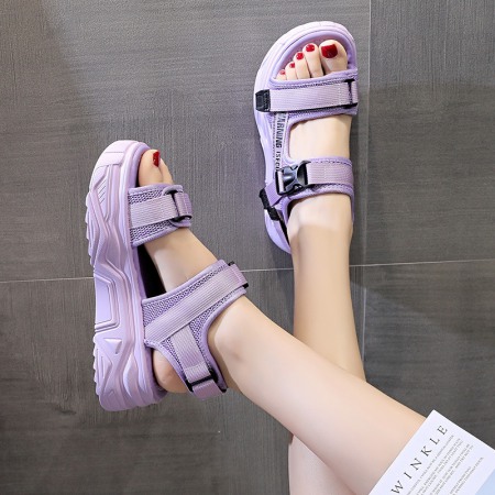 Women New Summer Velcro Beach Sandals Casual Platform Flat Shoes